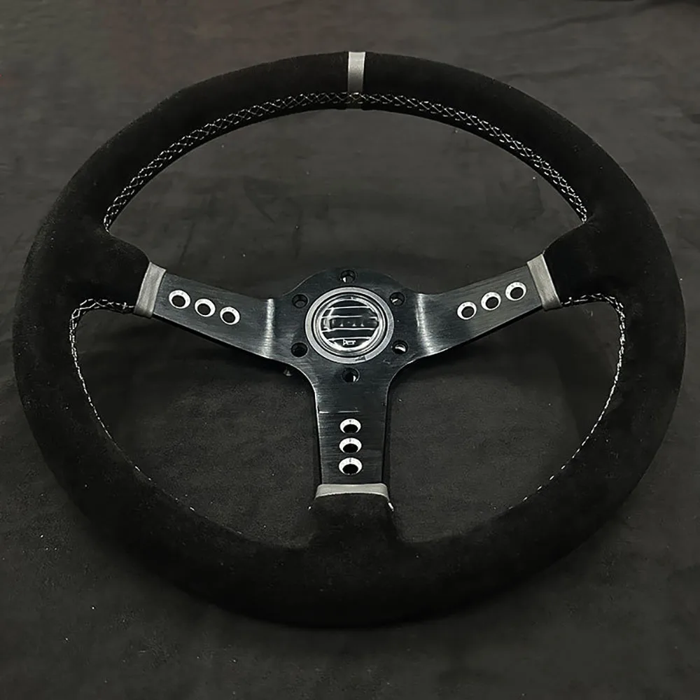 14 Inch Concave Car Modified Steering Wheel Leather And Suede Racing Sports Steering Wheel Personalized Universal Type steering wheel knob steering wheel booster ball steering wheel shifter steering wheel covers steering wheel adapter steering wheel controller steering wheel paddle extension