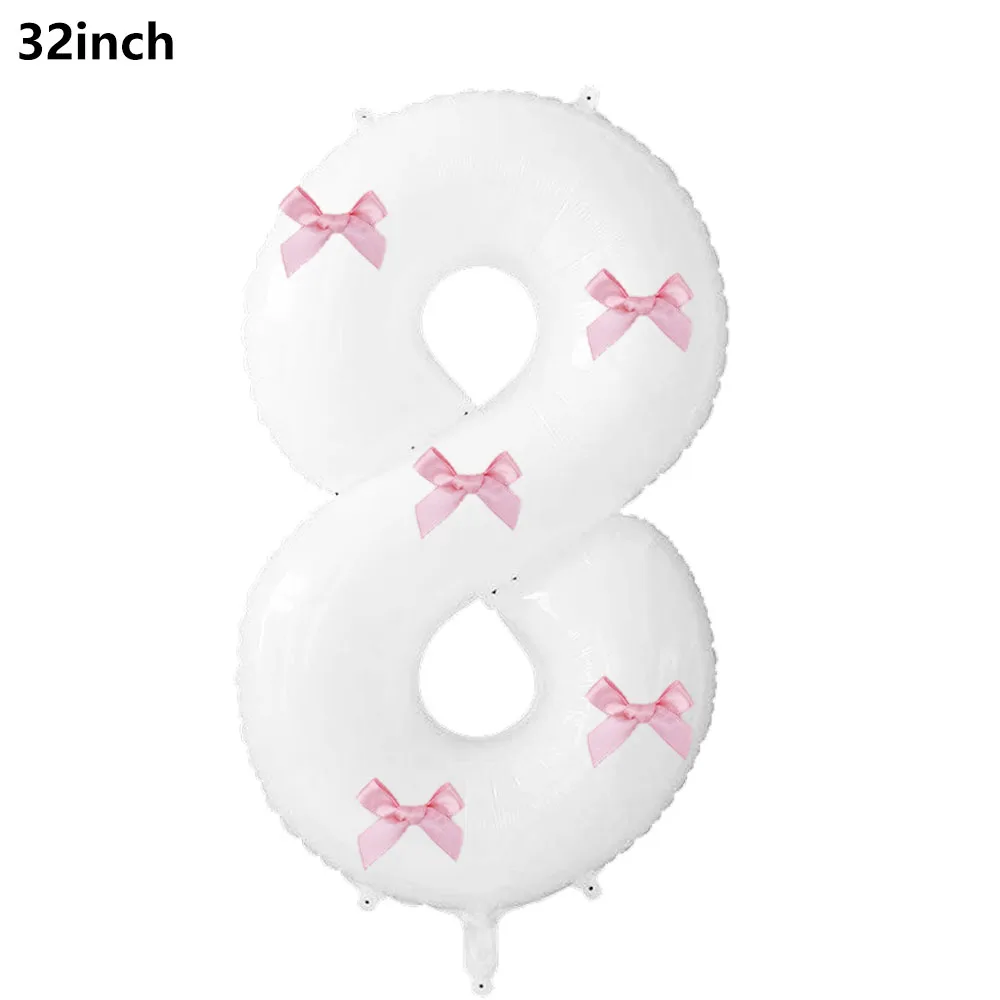 32 Blue, Pink, and Black Number Balloons with Ribbon Bows