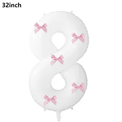 32 Blue, Pink, and Black Number Balloons with Ribbon Bows - 32inch (Glowing red)