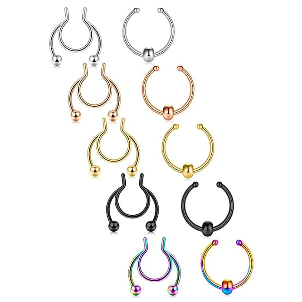 Nose Rings Piercing Jewelry Body Piercing Jewelry Body Jewelry Fake Nose Septum Rings Faux Fake False Imitate Nose Rings Clip Horseshoe Hoop Ring Stainless Steel Body Non Piercing Jewelry