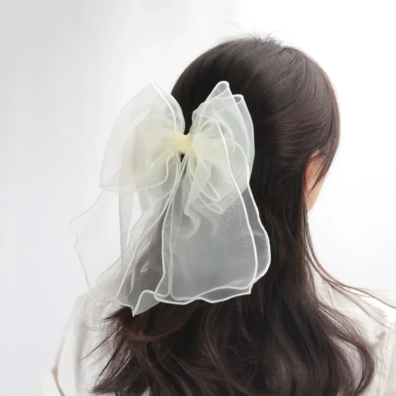 New Black Sweet Mesh Thin Gauze Big Bow Hair Claw Clip Women Bow Spring Clip Headwear Accessories Hair Clips Hairbows for Girls