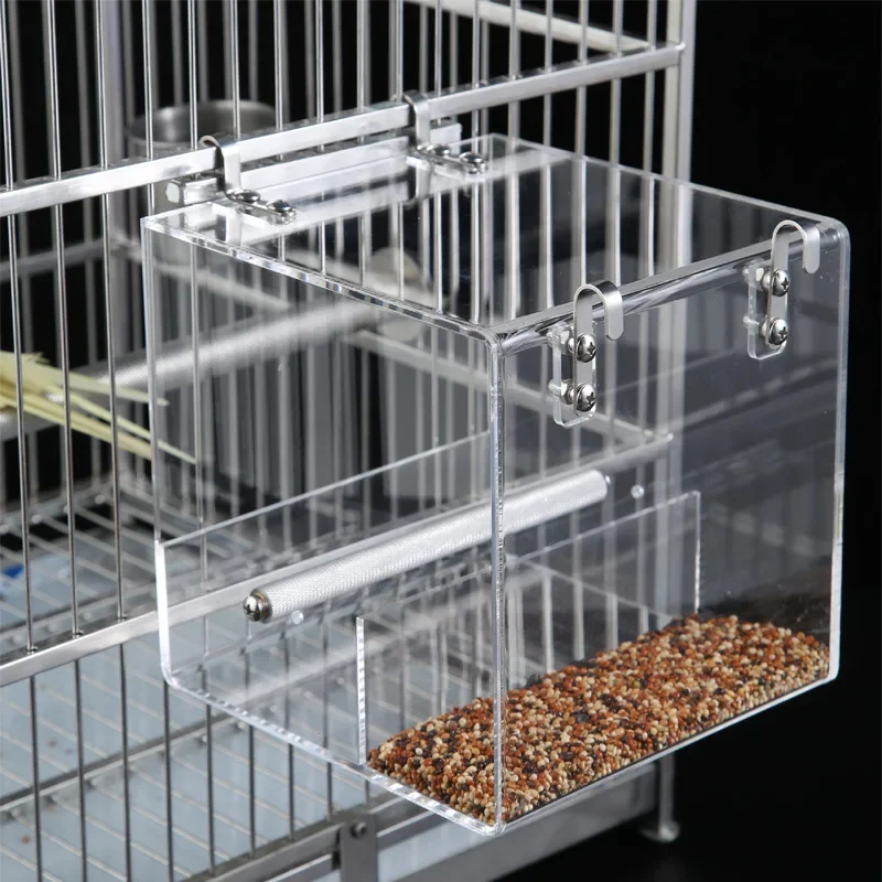 Transparent Acrylic Bird Feeder Parrot Food Box Hanging Feeding Tray Spill-proof Cup Bird Automatic Feeder Cage Accessories bird feeder parrot feeder bird supplies