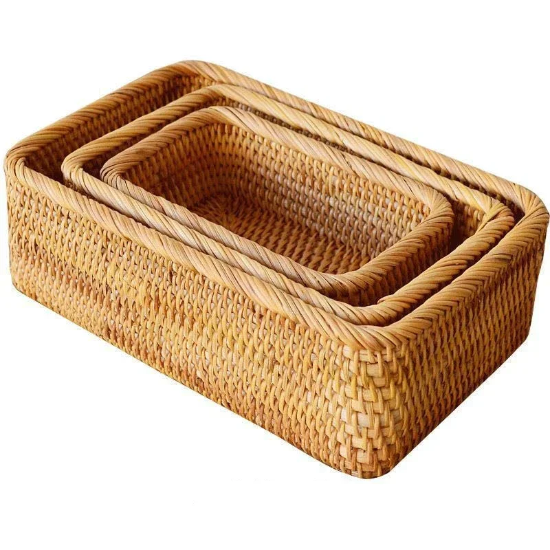 Panier De Rangement En Osier,L--Plateau De Rangement En Rotin Tissé à La Main, Boîte De