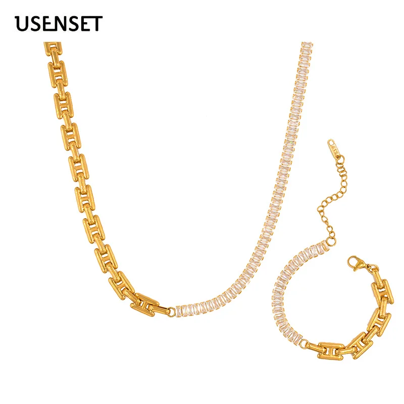 

Stainless Steel Zircon Chain Necklace For Women High Quality Polished Choker DIY Handmade Jewelry Gifts Accessori YS175
