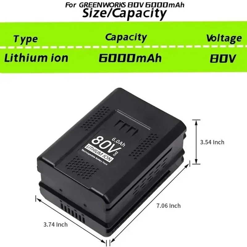 

Batterie Lithium-ion for Greenworks 80V, 6000mAh pour remplacement compatible avec Greenworks PRO GBA80250 GBA80400 GBA80500