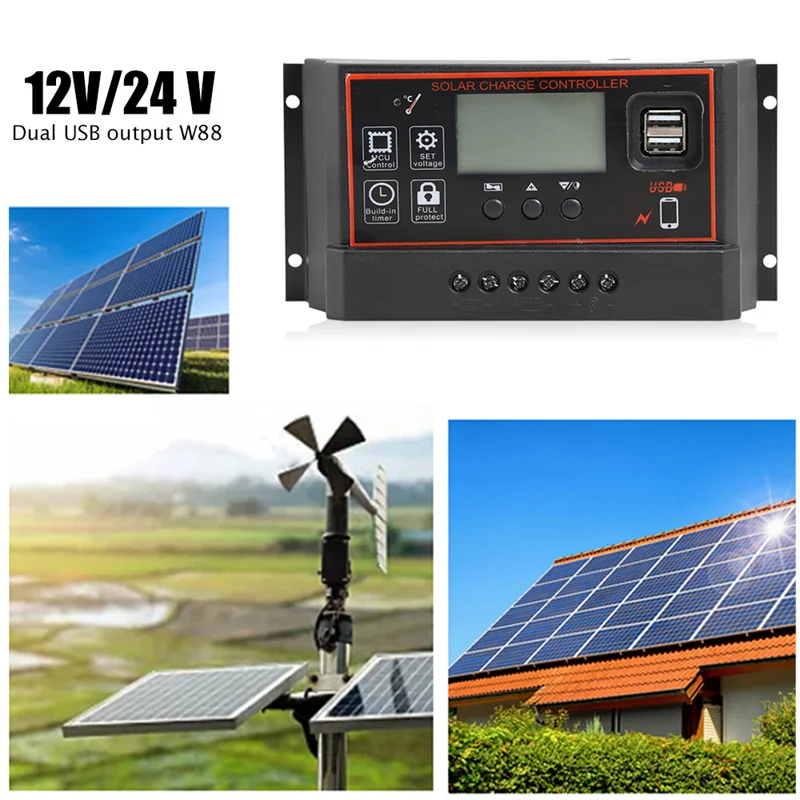 12V/24V10A-100A LCD Display Dual MOS PWM Control Solar Charge Controller with USB Solar Controller for System Use solar charger solar battery charge controller