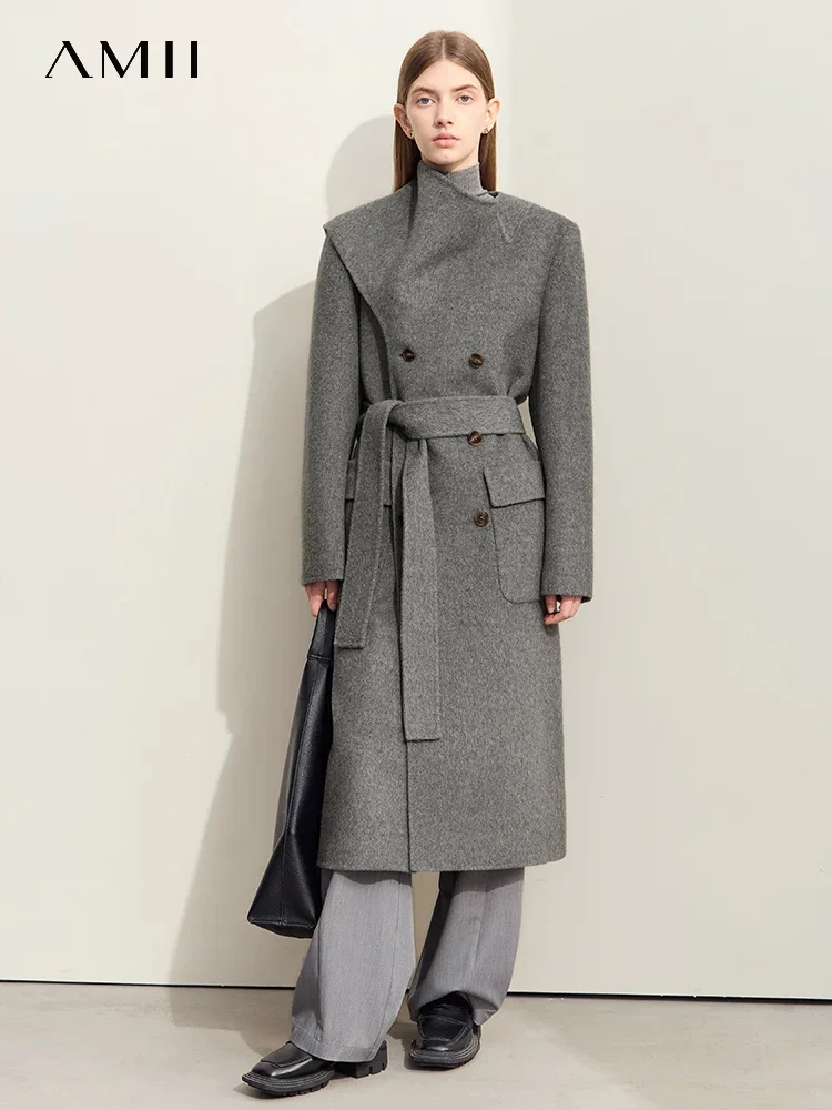 AMII Minimalism Women's Double-sided Woolen Coat Commuter