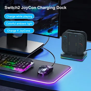 For Switch2 Charging Dock 4-in-1 For Switch 2 Joycon Charging Grip Controller Charger RGB Light Charger Station 2 For Switch2 Charging Dock 4-in-1 For Switch 2 Joycon Charging Grip Controller Charger RGB Light Charger Station 2