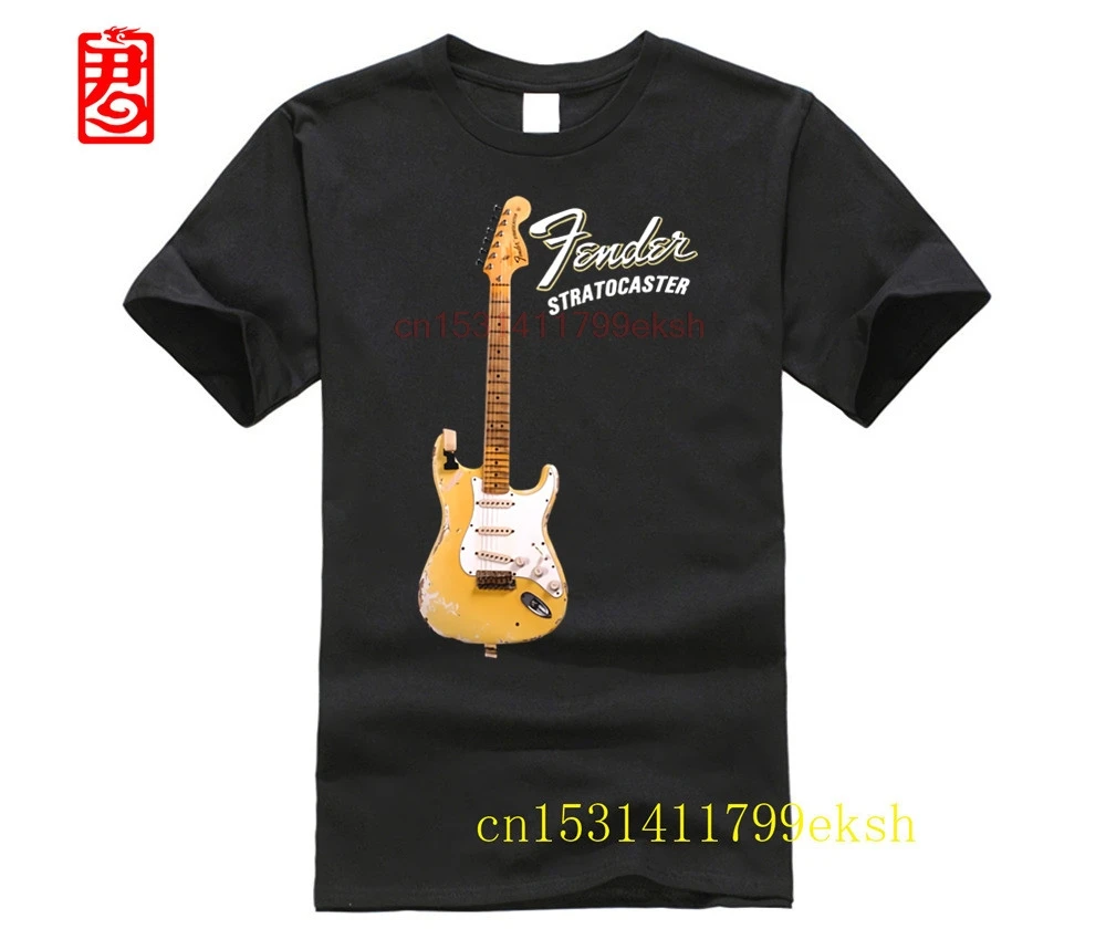

100% Cotton Print Shirts customized T-shirt YNGWIE MALMSTEEN Stratocaster Electric Guitar T-Shirt Black