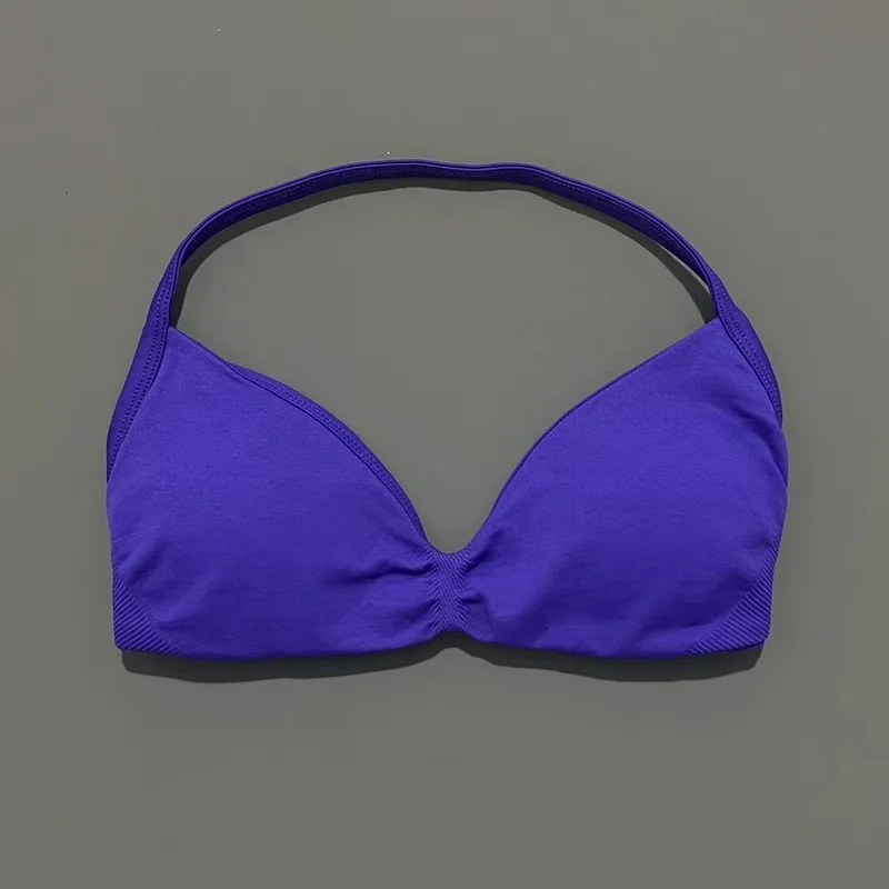 HISTELLO Strappy Bra Gym Top Women High Support Thin Strap Halter Sports Seamless Bras Scrunch Push-up Workout Yoga Tank Tops