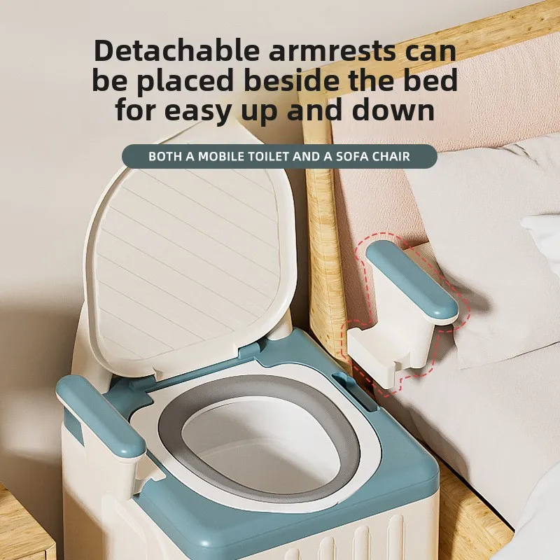 Elderly Mobile Commode Toilet, Foldable Adult Bedroom Odor Proof Portable Toilet Seat Bedside Toilet Chair for Disabled People 2