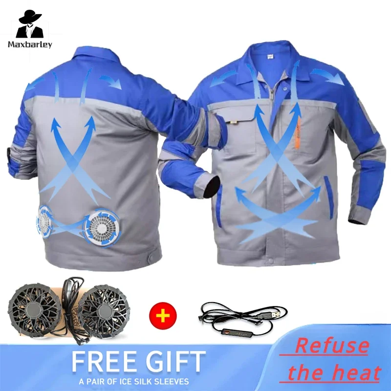 2025 New Cooling Work Jacket with Fan - Men's Air Conditioner Vest USB Rechargeable for Construction Outdoor Summer Heat Relief