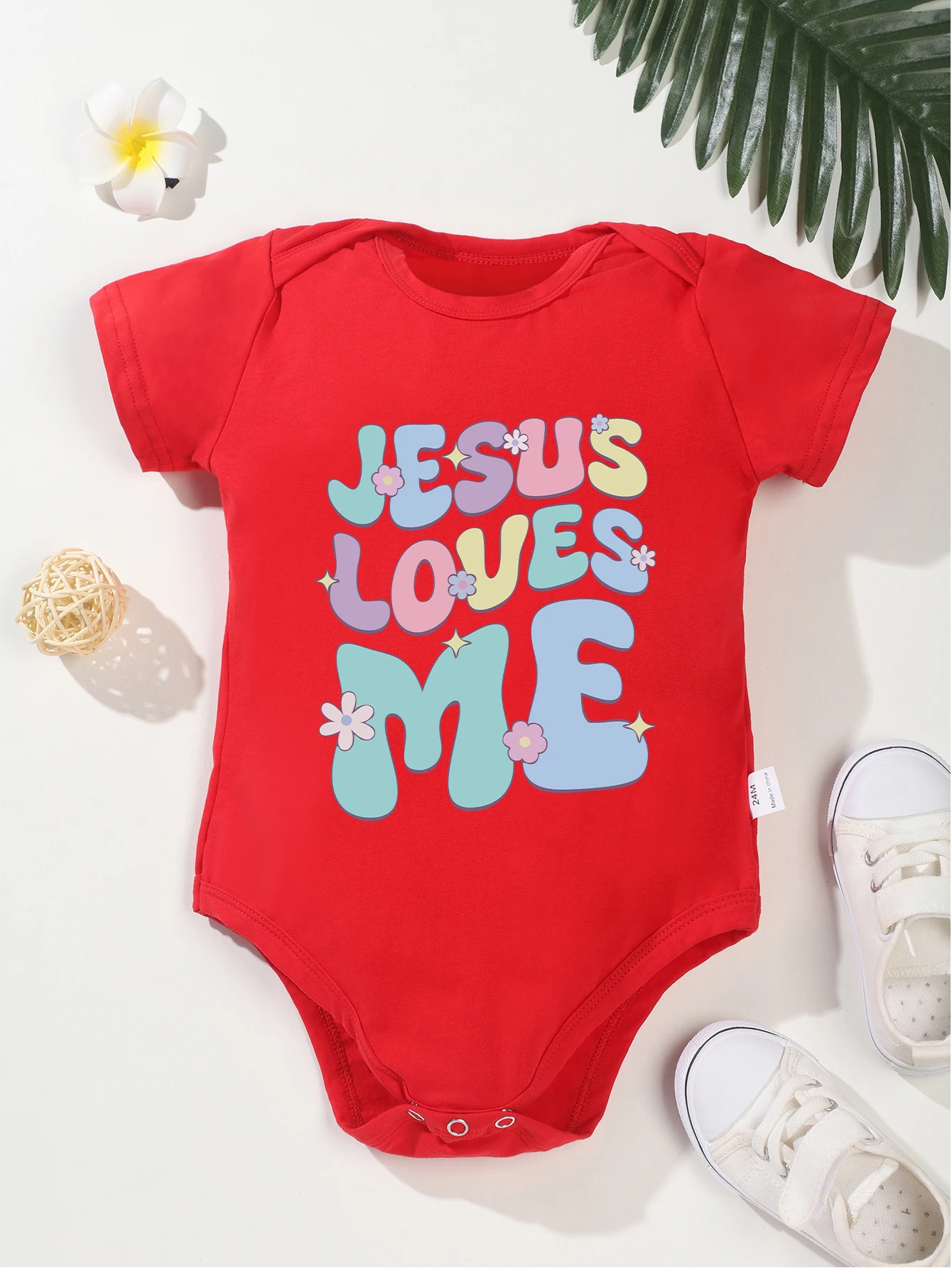 Bodysuit Jesus Loves Me Print Baby Boy Girl Short Sleeve Jumpsuit Newborn Toddler Infant Cute Rompers Child Onesie 5