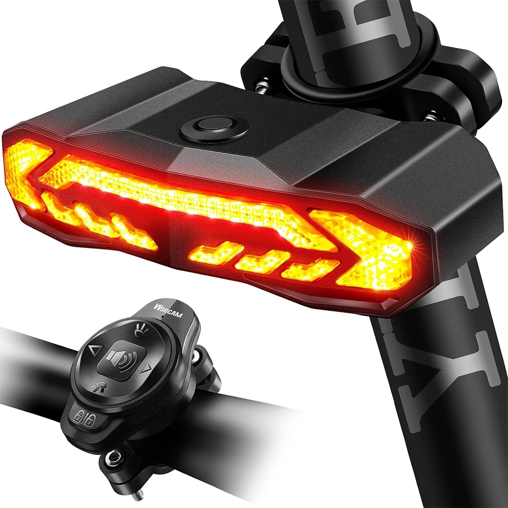 WSDCAM Smart Bike Tail Light with Turn Signals Alarm Horn Remote Rechargeable Waterproof Rear Brake bicycle rear light,bicycle alarm
