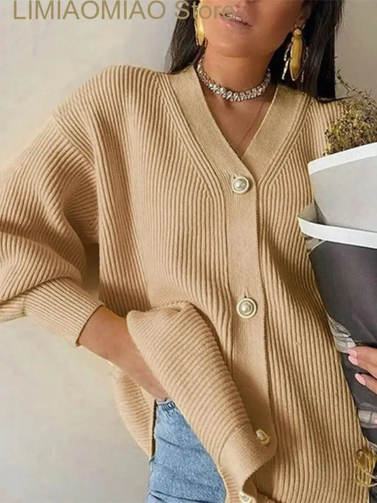 

New Sweaters Autumn Winter Solid V-neck Single-breasted Knitted Cardigan Long-sleeved Tops Cropped Knitwears Women Clothing