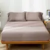 MooMee Bedding Sheet Set 100% Washed Cotton Linen Like Textured Breathable Durable Soft Comfy (Mauve Brown, King) 4