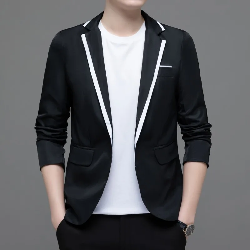 New Large Size Suit Men's Casual Color Blocking Business Suit Jacket Men 4 Color Black White Red Pink