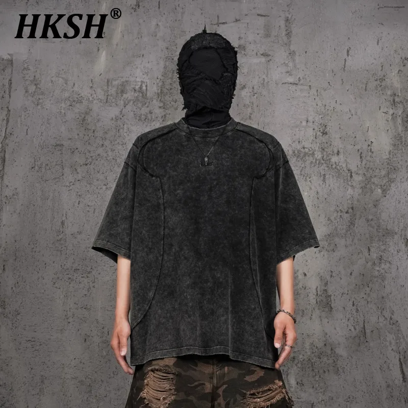 

HKSH Spring Summer New Waste Land Men's T-shirt Devil Skeleton Deconstructed Splicing Embroidery Loose Short Sleeve Tees HK1498