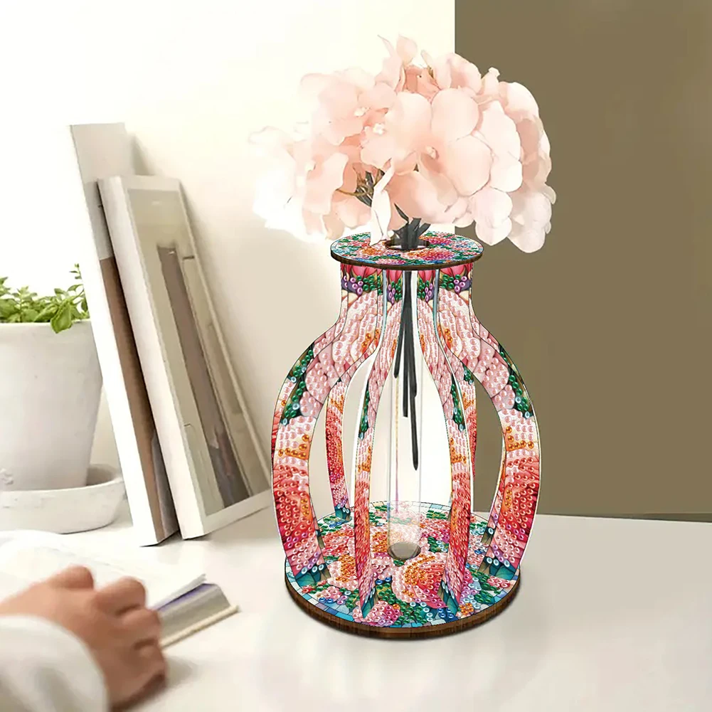 Acrylic Wood Diamond Painting Tabletop Vase Ornaments Kit