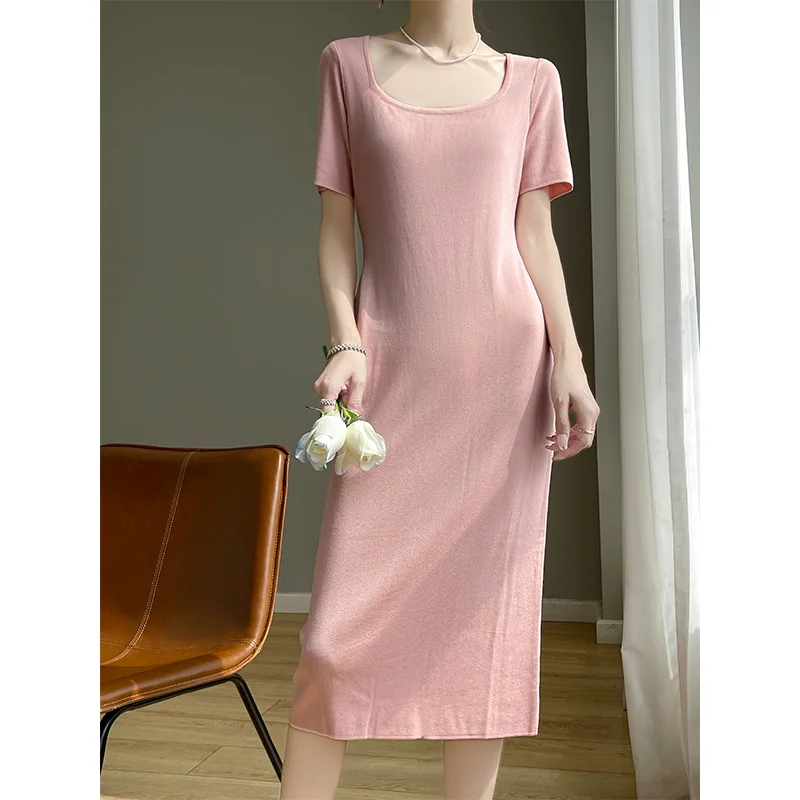 

Hot Sale 100% Wool Knitted U-neck Dresses Fashion Cashmere Sexy Sweaters Women Soft High Quality Ladies Jumpers Clothes Y02