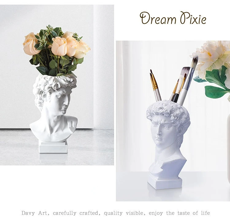 Resin David Vase Face Head Interior Decorative Flowerpot Modern Jars for Decoration Flower Arrangements Desktop Art Sculpture