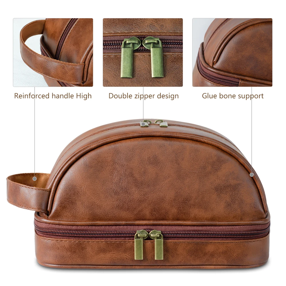 Men's leather makeup bag for travel men's high-end sense large capacity storage travel wash bag waterproof toiletry bag 4