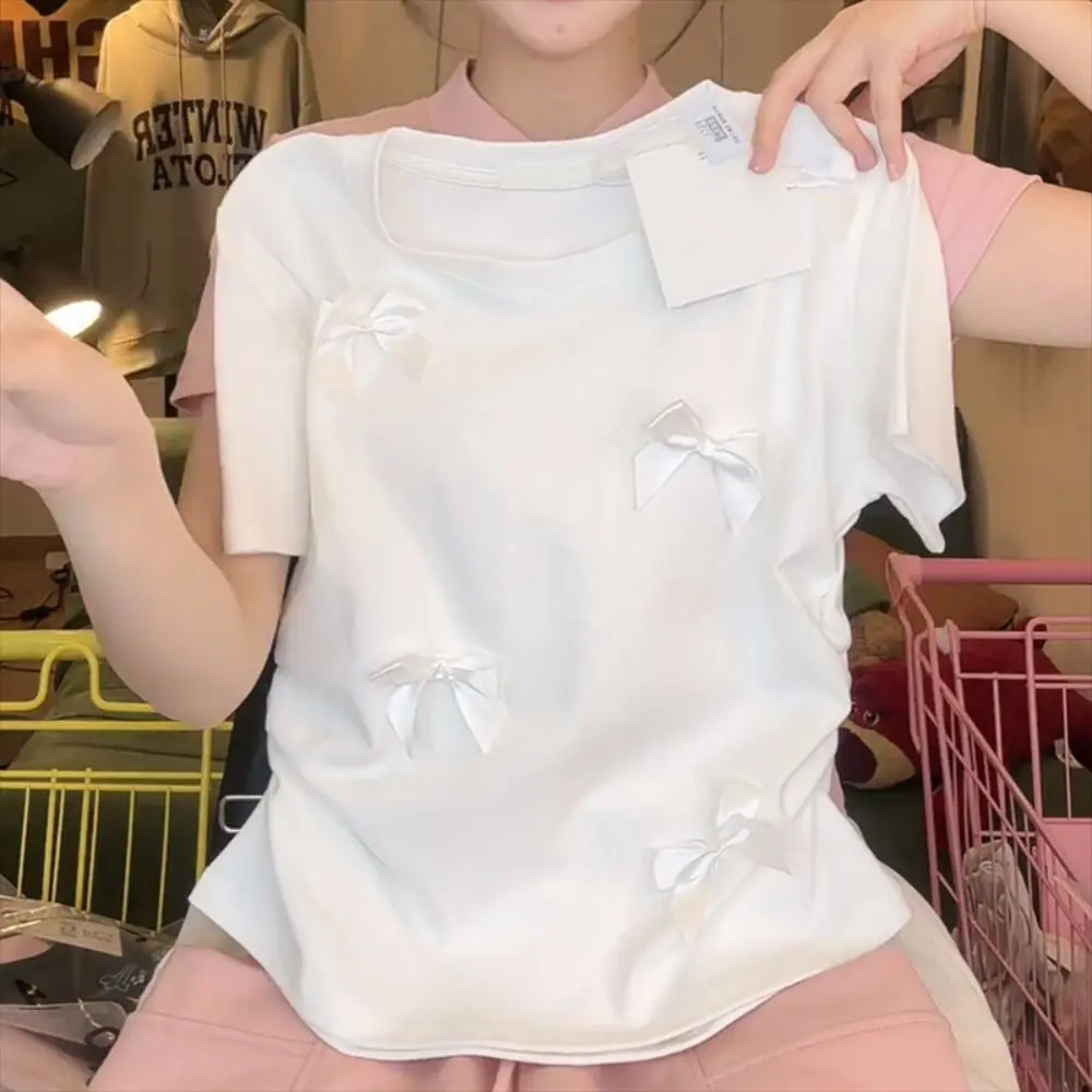 Polyester Short Sleeve Women Top Japanese Style Solid Color