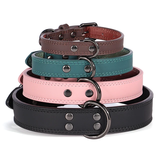 Soft Leather Dog Collar Adjustable PU Leather Pet Collars Dogs Necklace Collar for Small Medium Large Dogs Pitbull Pink S-XL 2