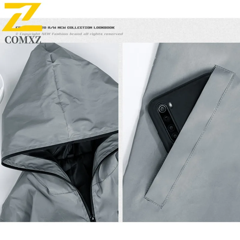 EIAO Men's Reflective Hooded Windbreaker Waterproof  Zip-Up Outdoor Coat for Hiking Camping Fishing Trendy Streetwear Jackets