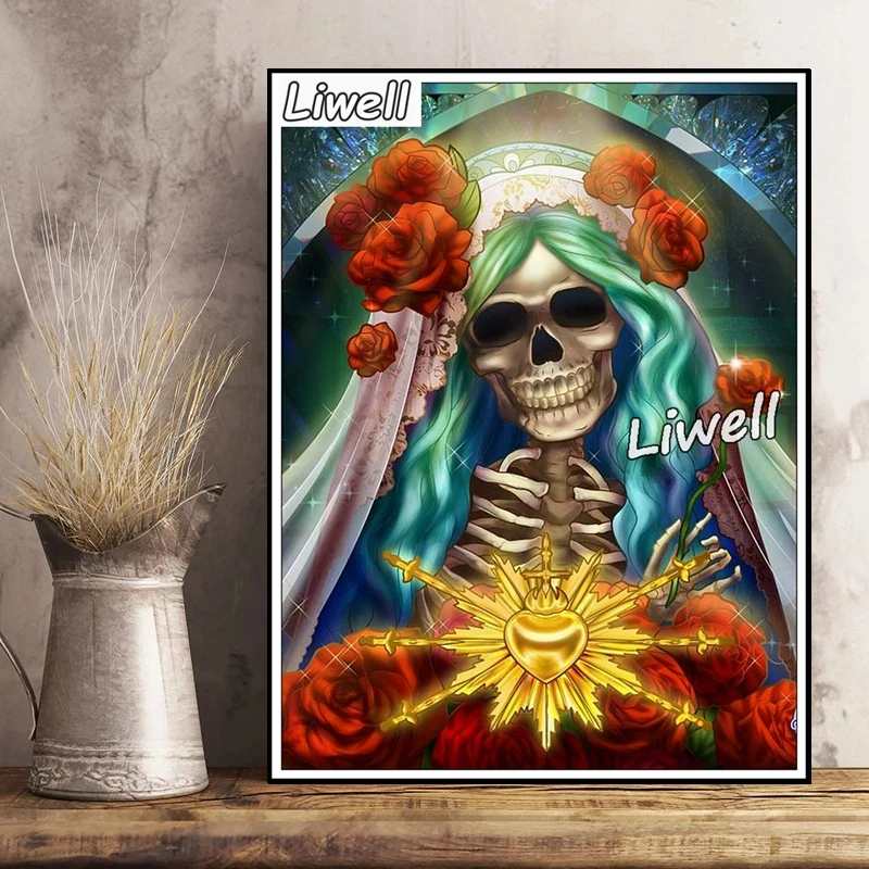 Pintura de diamantes de Santa Muerte, calavera de azúcar, arte de pared de  moda, Halloween, maquillaje, arte de pared 5D, arte de cristal de taladro