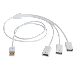 Multi - Port USB Adapter Cable - 1 Male to 3 Female Extension Hub (White)
