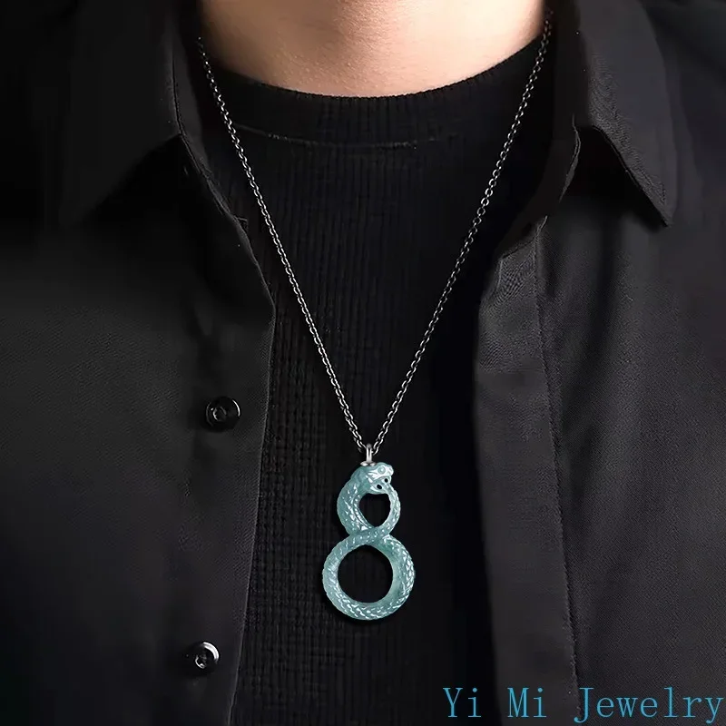 Natural A-goods Jadeite Snake Pendant Black Mamba Memorial Necklace Icy Jade Men and Women Models Fashion Jewelry Pendant pendant necklace jade jewelry