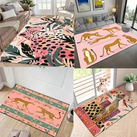 Pink Leopard & Floral Design Area Rug Large Washable Floor Mat for Living Room Bedroom Study Game Doormat Home Decor Carpet 1