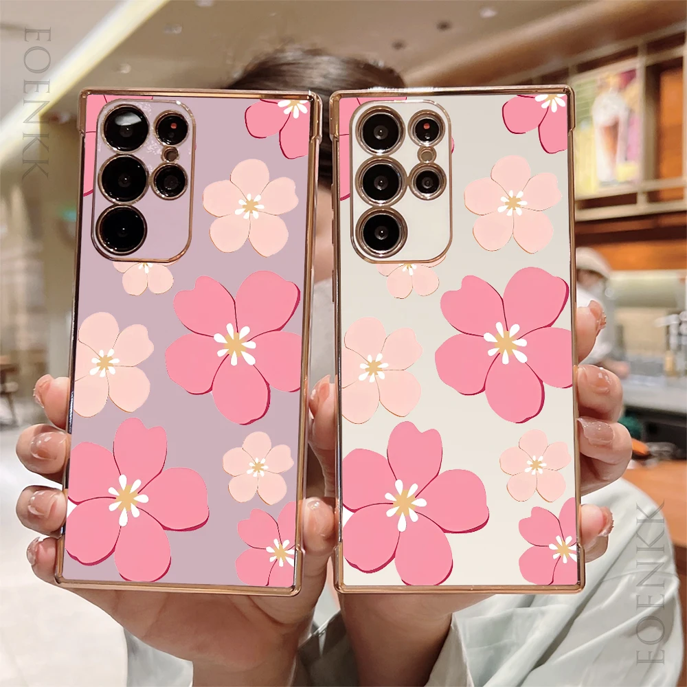 Elegant Pink Floral Plating TPU Phone Case Cover