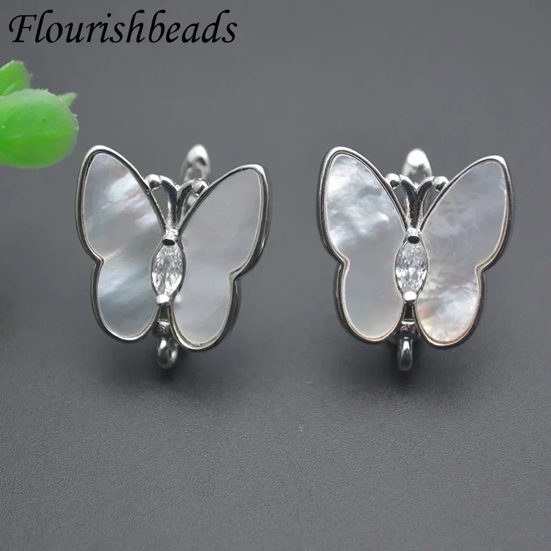 Big Size Natural Shell Paved CZ Beads Butterfly Shaped Earring Hooks Clasp for DIY Jewelry Making Supplies 20pcs/lot