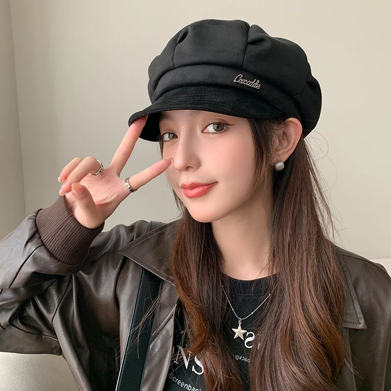 

Vintage Beret Newsboy Hat Adjustable Autumn Winter Hat Beret Octagonal Cap Woolen Beret for Women Painter Cap Korean Casual