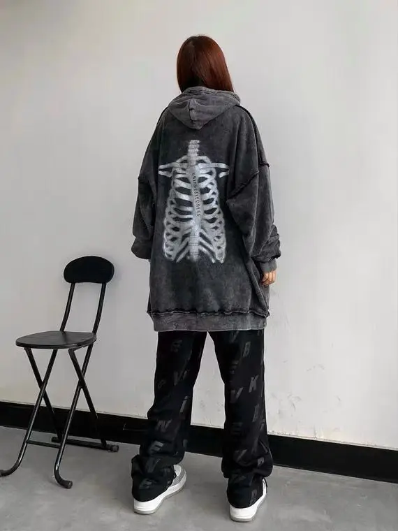 matching hoodies Deeptown Gothic Streetwear Skeleton Print Oversize Grey Hoddie Women Punk Harajuku Vintage Sweatshirt Female Mall Goth Tops cat hoodie