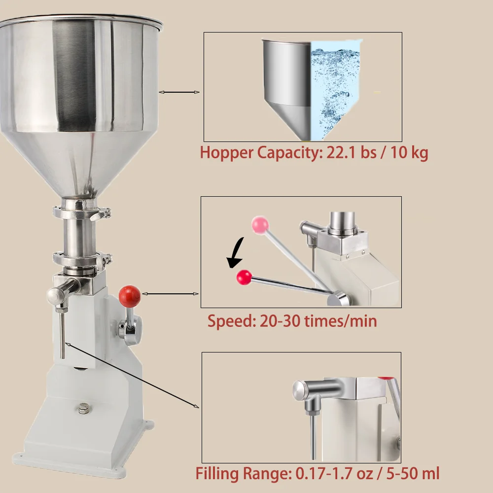 A03 manual paste liquid filling machine, 5-55 milliliter bottle, adjustable bottle filling machine can be used in the kitchen