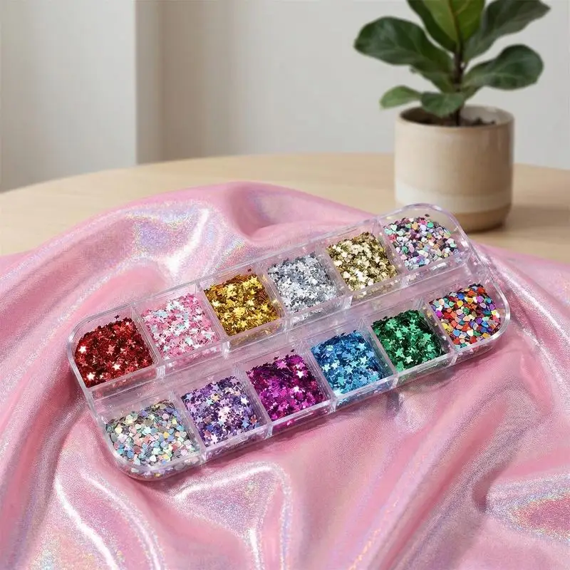 다채로운 네일 글리터 12칸 별 하트 1mm 스팽글 DIY 네일 아트 살롱 가정용 간편 데코레이션