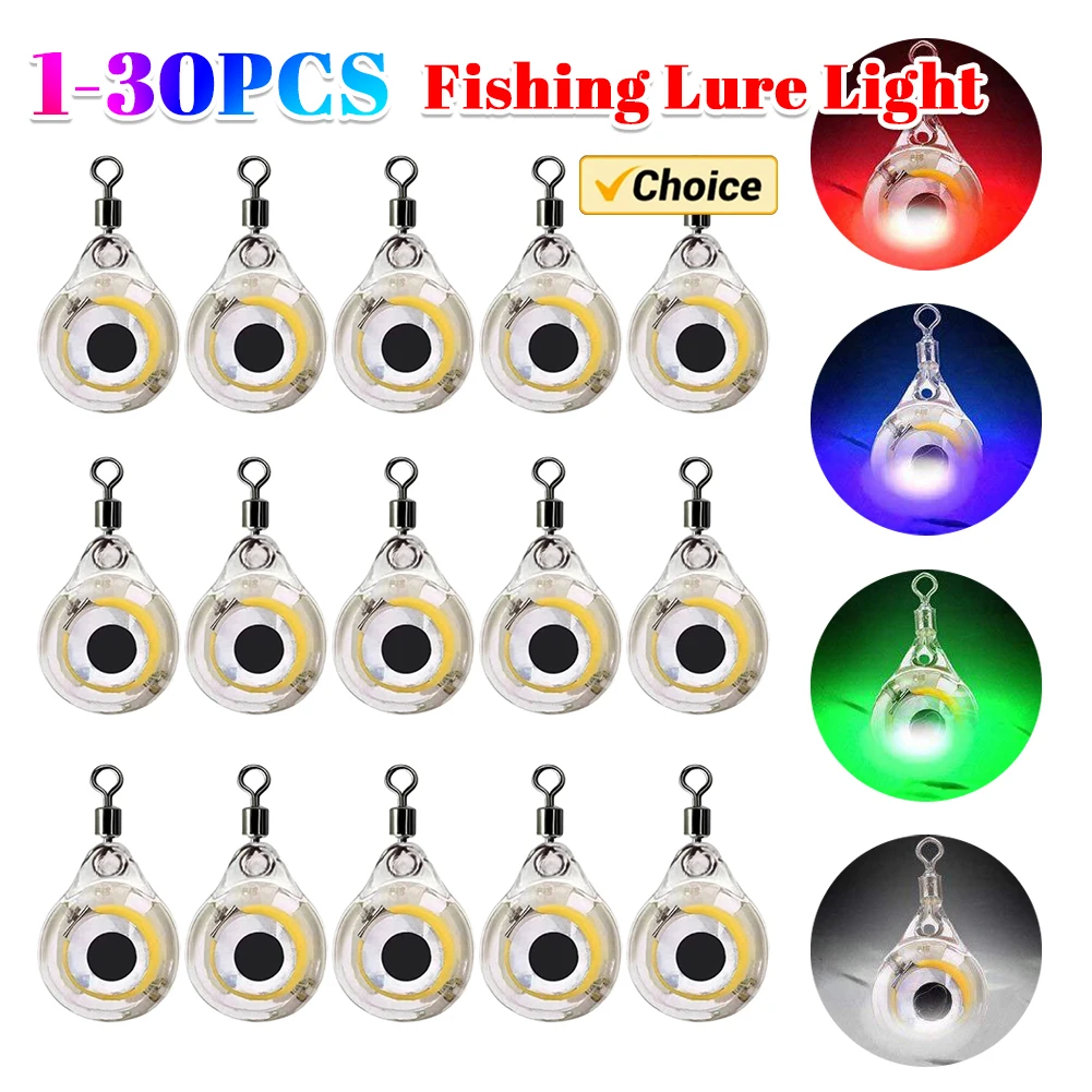 10-30Pcs Mini Fishing Lure Light LED Deep Drop Underwater Eye Shape Fishing Squid Fishing Bait Luminous Lure for Attracting Fish