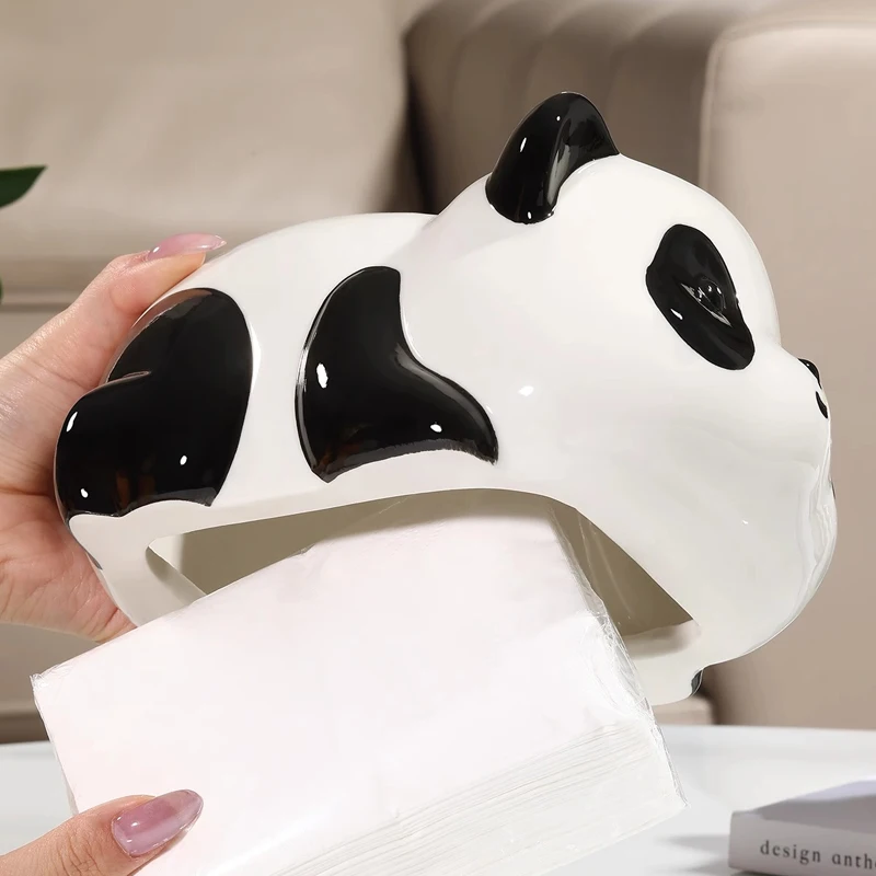 Creative Ceramic Cute Panda Shaped Tissue Box, Light Luxury Napkin Box, Home Living Room Bedroom Hotel Tea Table Decoration, 1Pc