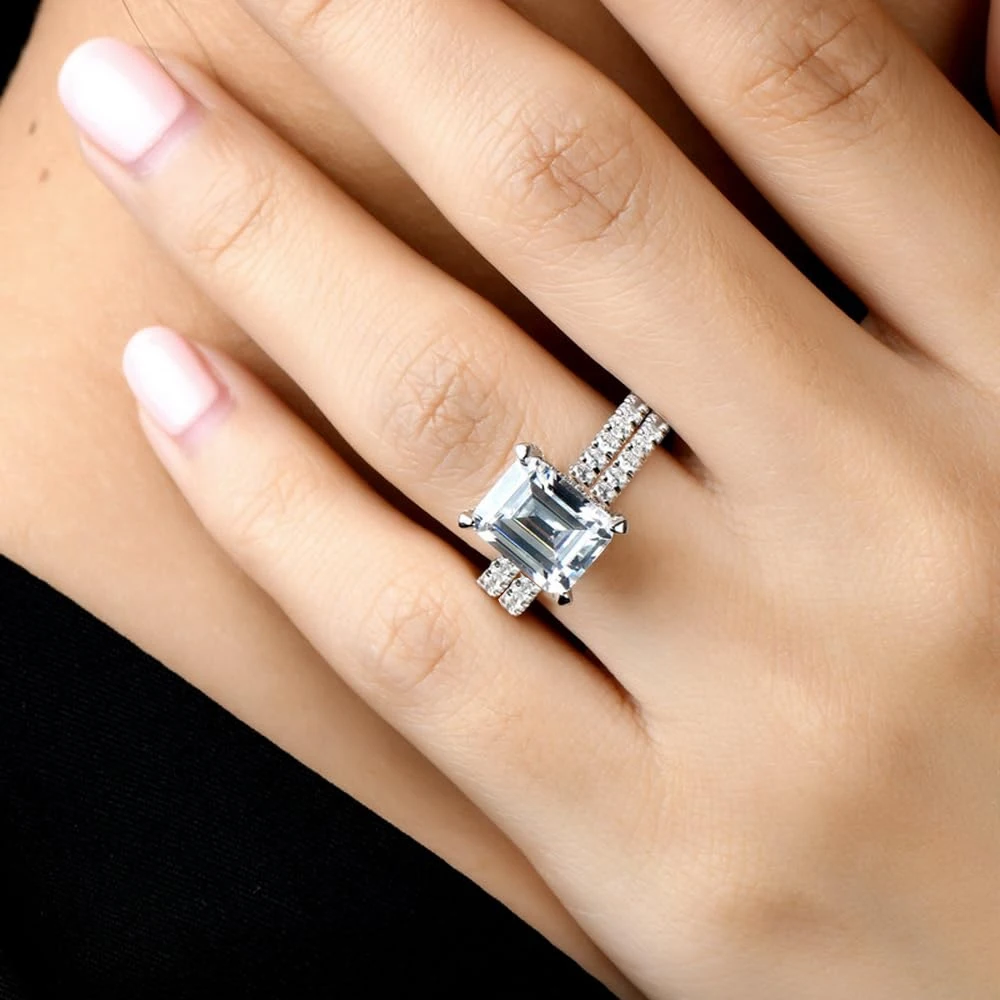 D Color Full Moissanite Engagement Rings for Women Emerald/Radiant/Round Cut Diamond 925 Sterling Silver Wedding Band with GRA 2