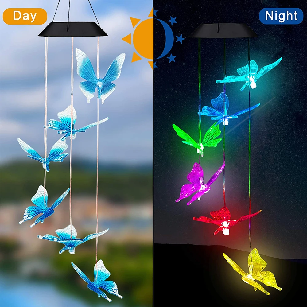 Color changing Solar Wind Chime Crystal Ball Hummingbird Wind Chime Lamp Waterproof Outdoor Use for Courtyard Garden Decoration outdoor solar spot lights Solar Lamps