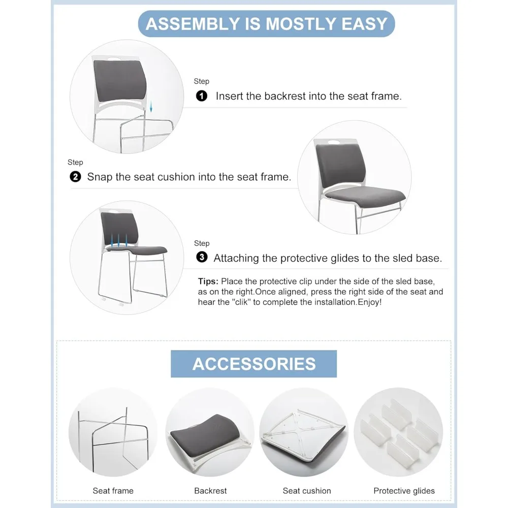 Stacking Chairs 1102LB Capacity Home Office Guest Chair Set with Sled Base,Modern Reception Chair for Kitchen,Waiting Room 6