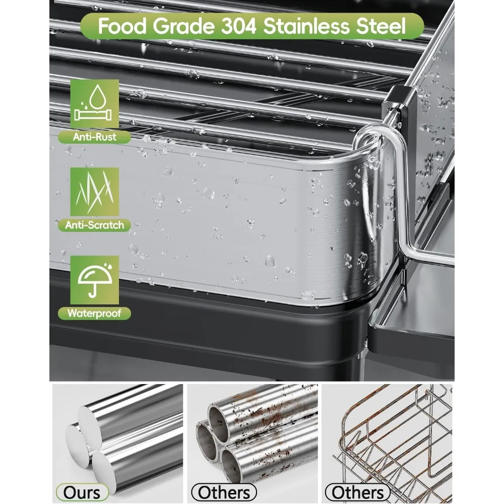 Dish Drying Rack, Premium 304 Stainless Steel Dish Racks for Kitchen Counter, Drainer & Drainboard Set with Adjustable Spout 3