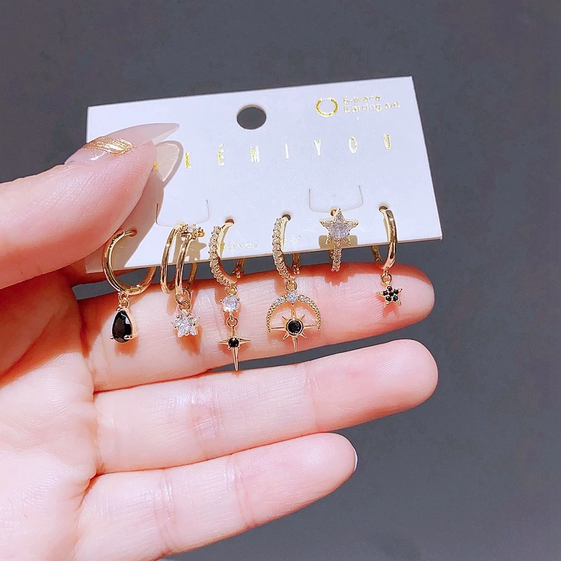 Dangle Earrings Drop Earrings Long Earrings Golden Earrings Dome Teardrop Earrings Crystal Tassel Earrings Crystal Earrings 6pcs Mix Water Drop Star Dangle Earrings Ear Cuff Set Gold Color Cubic Zircon Women Jewelry
