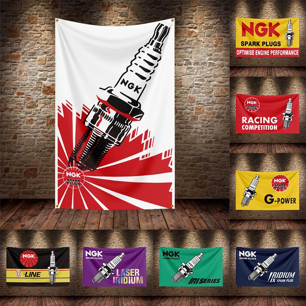

3X5Ft NGK Spark Plugs Flag Polyester Printed Car Banner For Decor