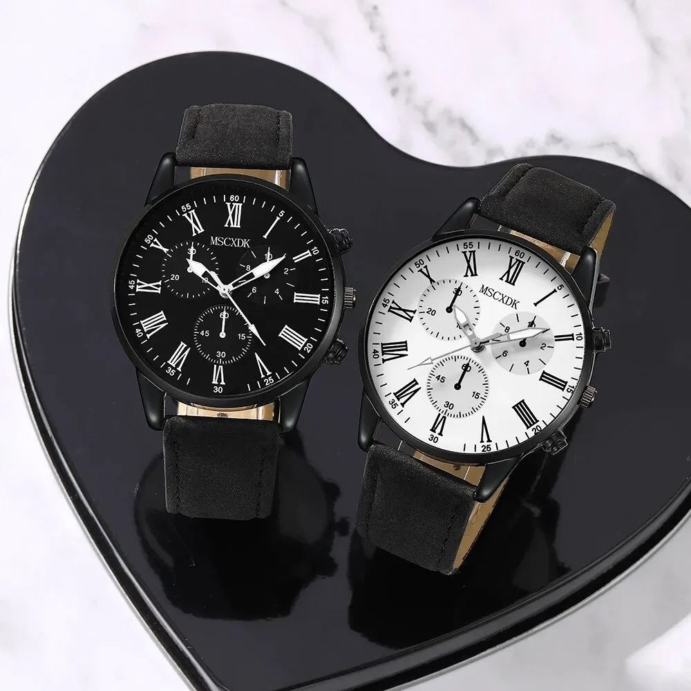 Womens watch 2PCS Set Couple Fashion Casual Leather Watches Ladies Simple Dial Quartz Wristwatches Dress Clock Montre Femme