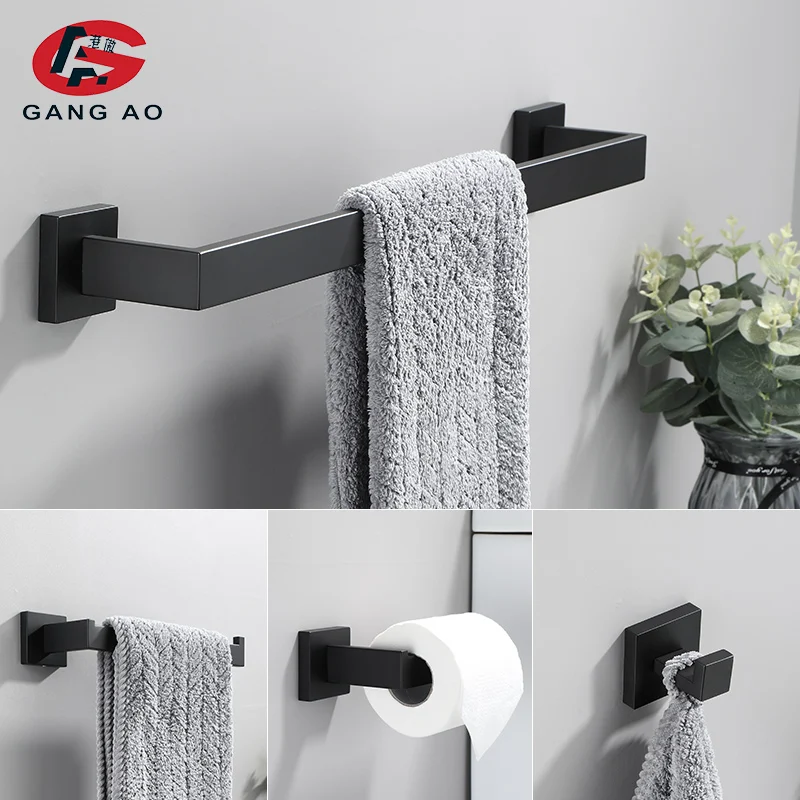 Bathroom Hardware Set Accessories Matt Black Shelf Robe Hook Hanger Towel Rail Bar Rack Tissue Paper Holder Stainless Steel bathroom hardware accessories bathroom hardware set toilet paper holder