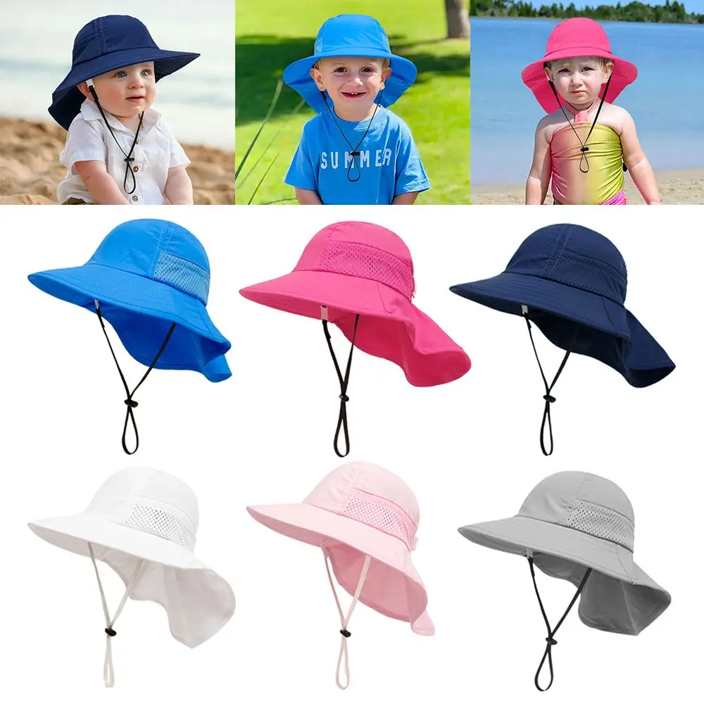 

S/M Kids Sun Hat Outdoor Sun Protection Hat with Neck Flap Adjustable Large Brim Summer Beach Play Hat for Boys Girls 6 M To 6 Y